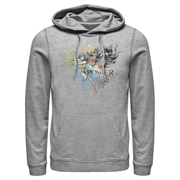 Men's Justice League Power Sketched Portrait Pull Over Hoodie Athletic Heather Large
