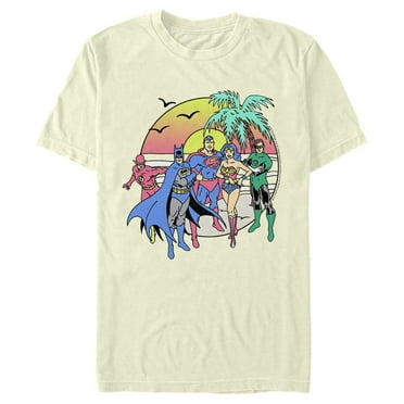 Men's Justice League Retro Surf Circle  Graphic Tee Beige 2X Large