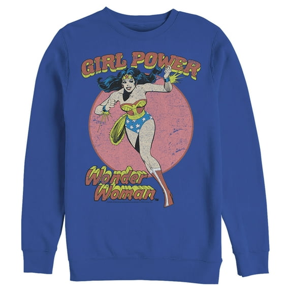 Men's Justice League Running Girl Power Text Poster Sweatshirt Royal Blue Small