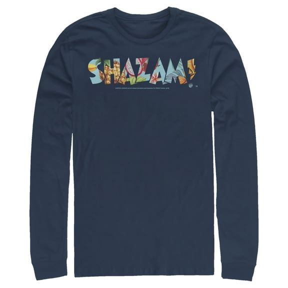 Men's Justice League Shazam Dragon Fruit Logo  Long Sleeve Shirt Navy Blue Small