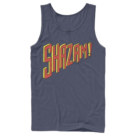 Men's Justice League Shazam Text Logo Tank Top Navy Blue Medium