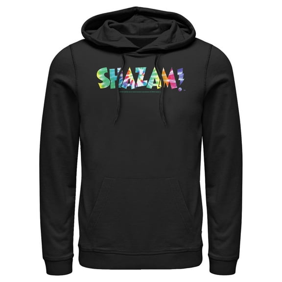 Men's Justice League Shazam Tie Dye Logo Pull Over Hoodie Black Medium