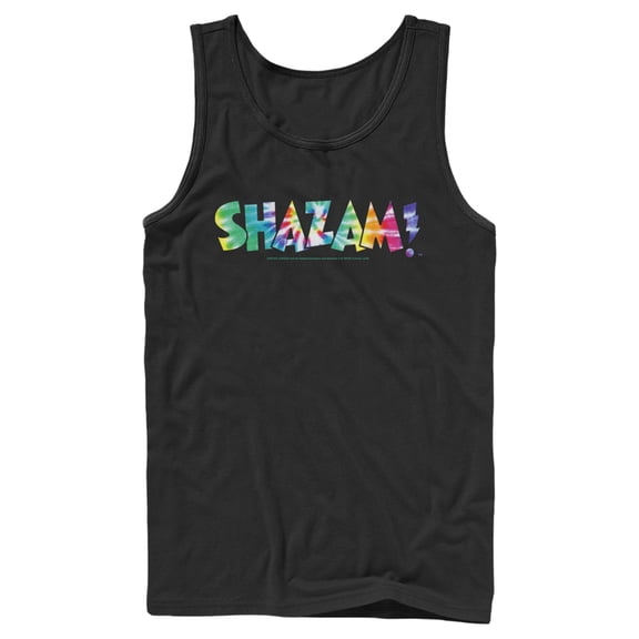 Men's Justice League Shazam Tie Dye Logo Tank Top Black Medium