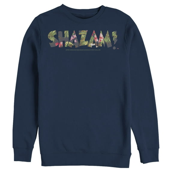 Men's Justice League Shazam Tropical Logo Sweatshirt Navy Blue X Large