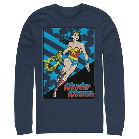 Men's Justice League Stars And Stripes Poster  Long Sleeve Shirt Navy Blue 2X Large