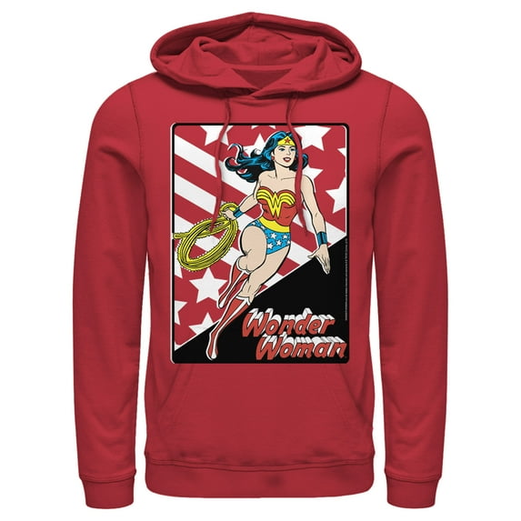 Men's Justice League Stars And Stripes Poster Pull Over Hoodie Red 3X Large