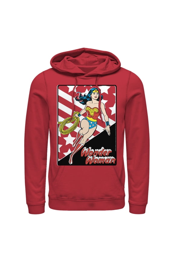 Men's Justice League Stars And Stripes Poster Pull Over Hoodie Red Small