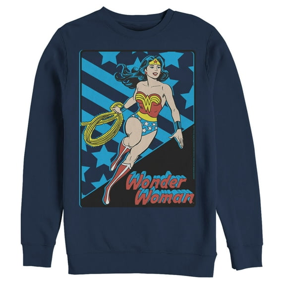 Men's Justice League Stars And Stripes Poster Sweatshirt Navy Blue 2X Large