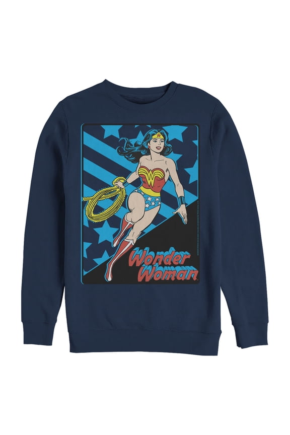 Men's Justice League Stars And Stripes Poster Sweatshirt Navy Blue Large