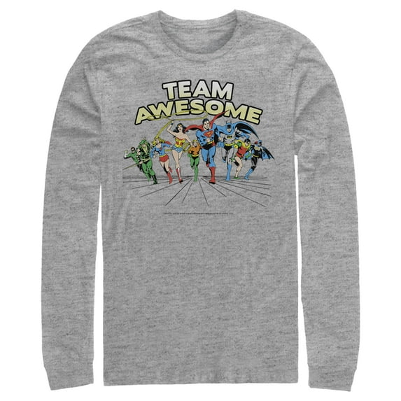 Men's Justice League Team Awesome Perspective Long Sleeve Shirt Athletic Heather X Large