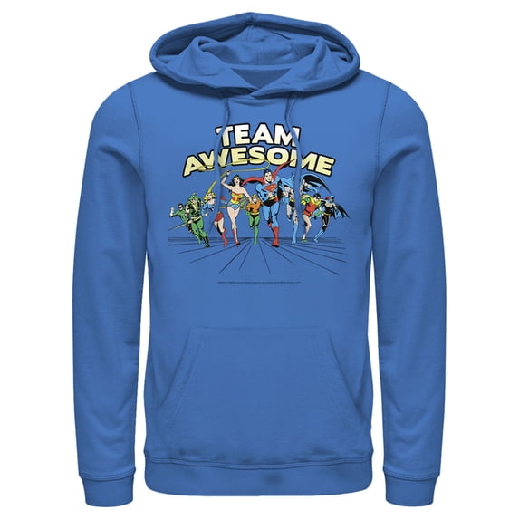 Men's Justice League Team Awesome Perspective Pull Over Hoodie Royal Blue 2X Large