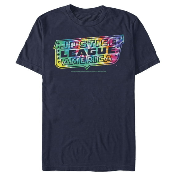 Men's Justice League Tie Dye Emblem Graphic Tee Navy Blue Small