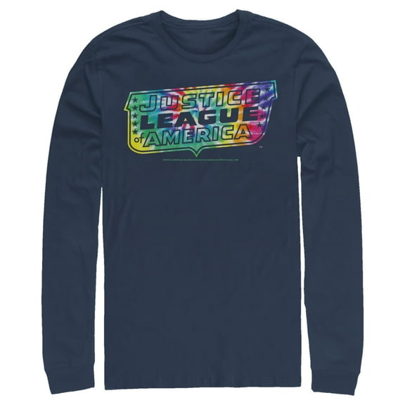 Men's Justice League Tie Dye Emblem  Long Sleeve Shirt Navy Blue 2X Large