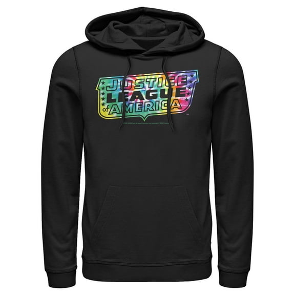 Men's Justice League Tie Dye Emblem  Pull Over Hoodie Black Small