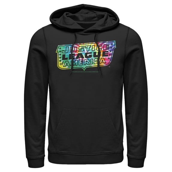 Men's Justice League Tie Dye Emblem Pull Over Hoodie Black X Large