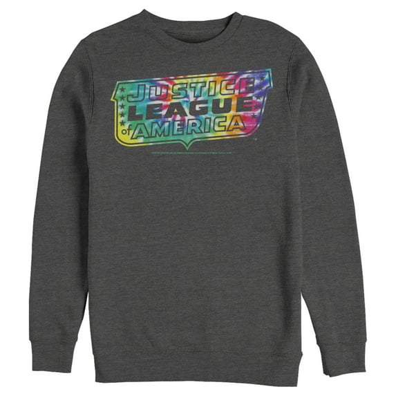 Men's Justice League Tie Dye Emblem Sweatshirt Charcoal Heather Medium