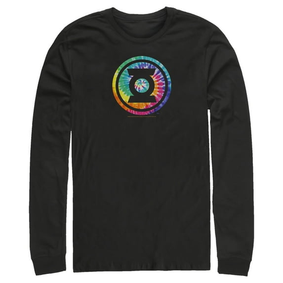 Men's Justice League Tie Dye Logo Long Sleeve Shirt Black X Large
