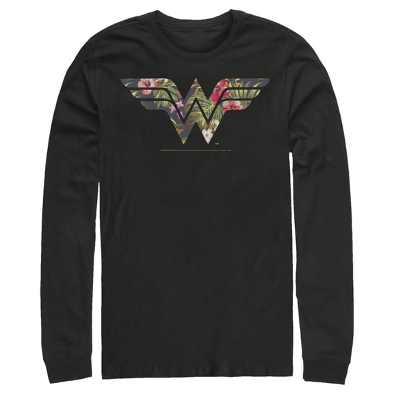 Men's Justice League Tropical Logo  Long Sleeve Shirt Black 2X Large
