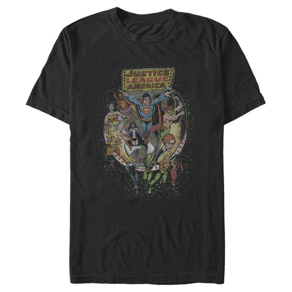 Men's Justice League Vintage Hero Collage  Graphic Tee Black 3X Large