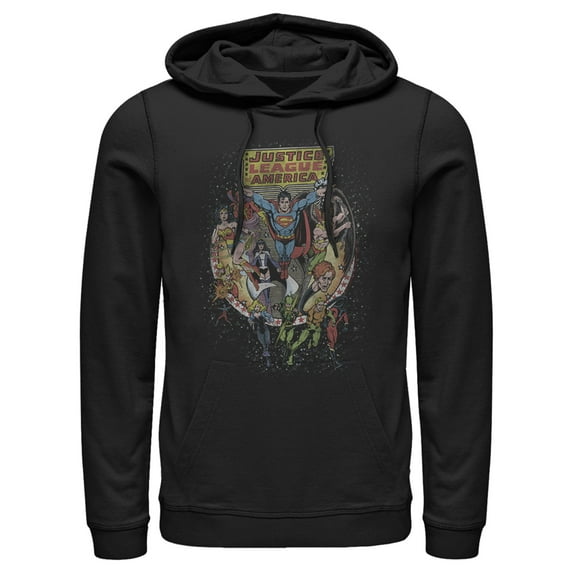Men's Justice League Vintage Hero Collage  Pull Over Hoodie Black Large