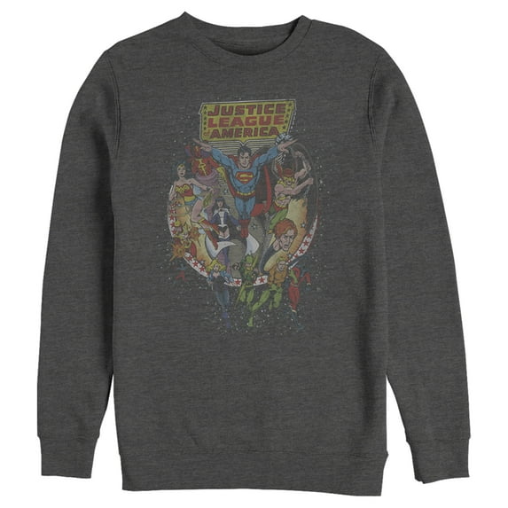 Men's Justice League Vintage Hero Collage  Sweatshirt Charcoal Heather Medium