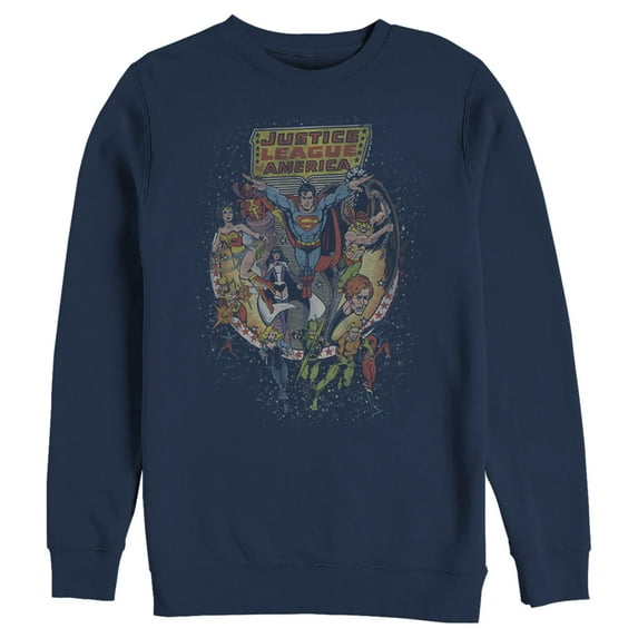 Men's Justice League Vintage Hero Collage  Sweatshirt Navy Blue 2X Large