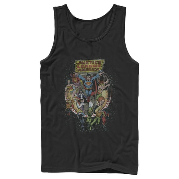 Men's Justice League Vintage Hero Collage Tank Top Black Medium
