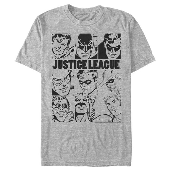 Men's Justice League Vintage Hero Panels Graphic Tee Athletic Heather Medium