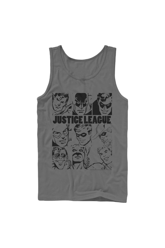 Men's Justice League Vintage Hero Panels Tank Top Charcoal Medium