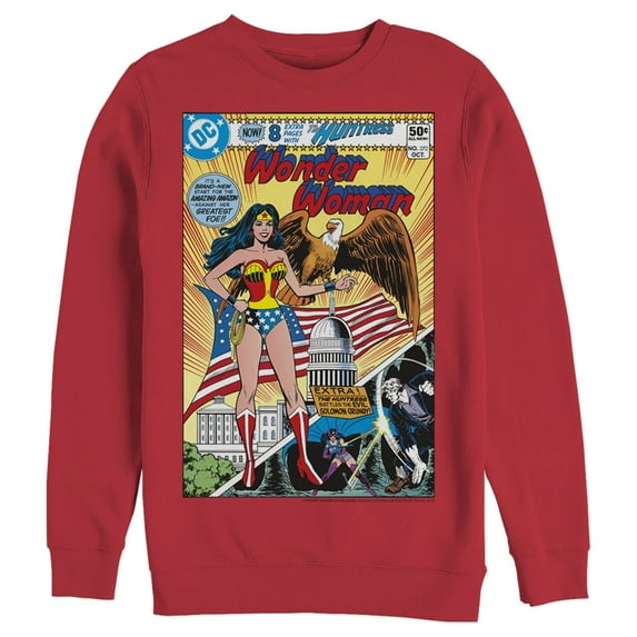 Men's Justice League Vintage Huntress Comic Cover Sweatshirt Red Large