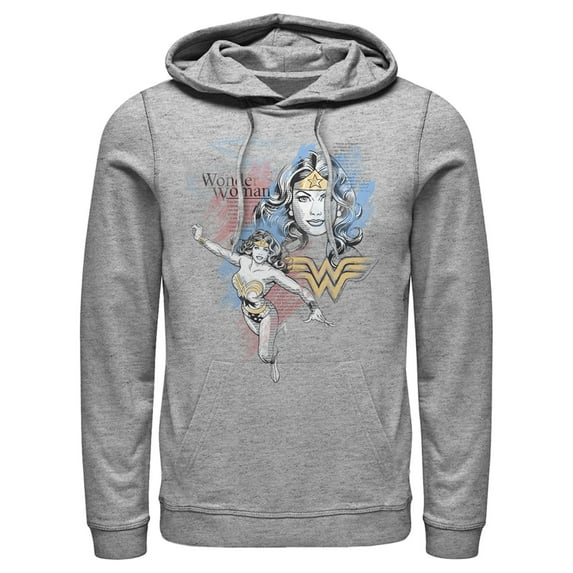 Men's Justice League Vintage Watercolor Sketch Portrait Pull Over Hoodie Athletic Heather 2X Large