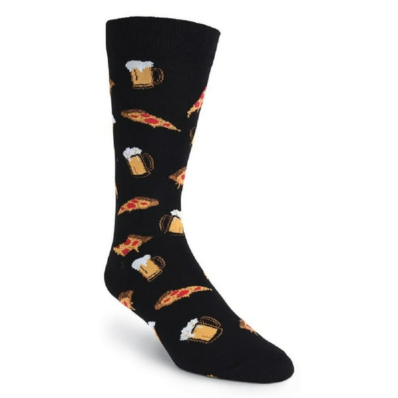 Men's K. Bell MS17H005 Pizza & Beer Cotton Blend Crew Sock (Black Print O/S)