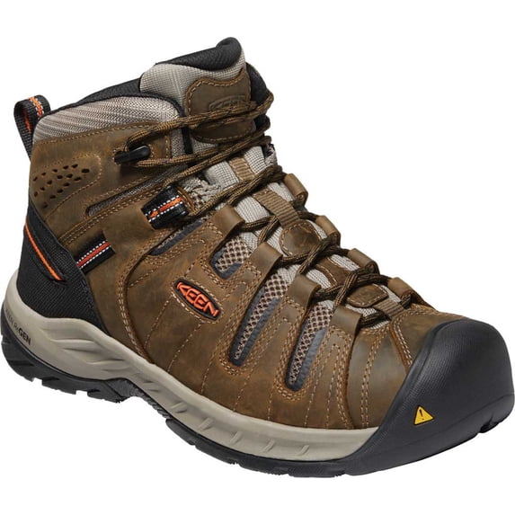 Men's KEEN Utility Flint II Mid Soft Toe Work Boot Cascade Brown/Burnt Ochre Leather/Mesh 15 D