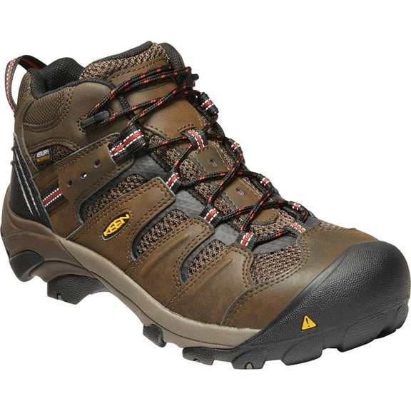 Men's KEEN Utility Lansing Mid Waterproof Boot Cascade Brown/Shitake Mesh/Leather 7.5 D