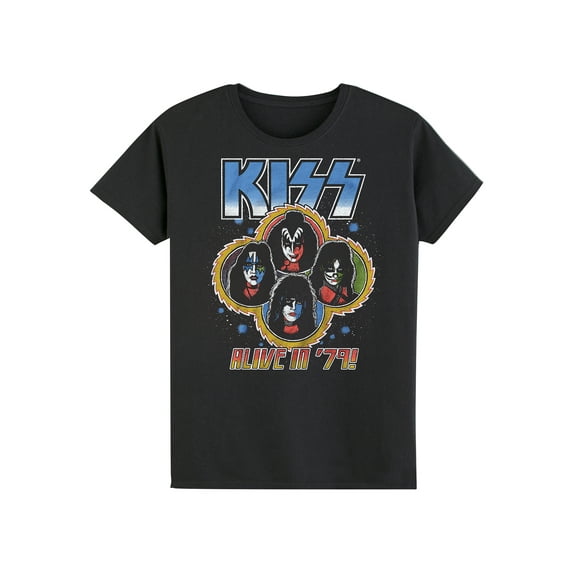 Men's KISS Alive In '79 Slim Fit T-shirt Large Coal