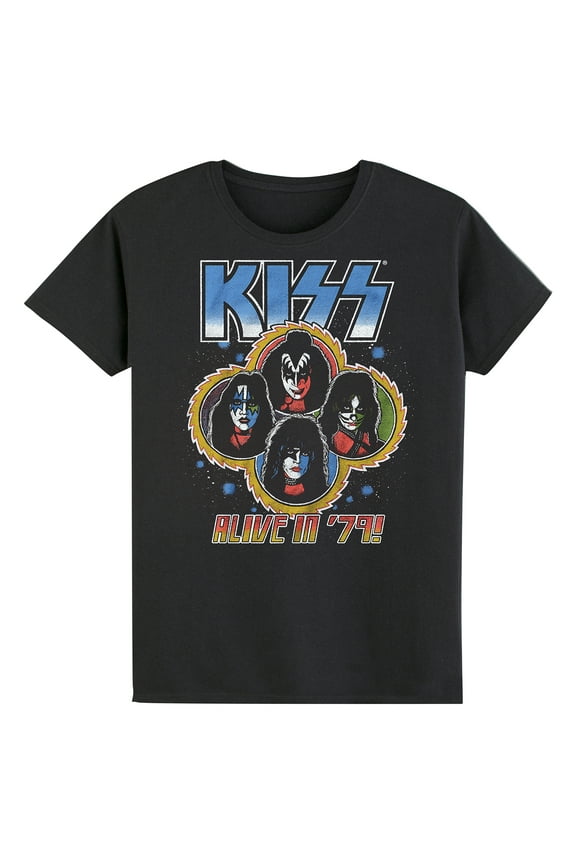 Men's KISS Alive In '79 Slim Fit T-shirt Large Coal