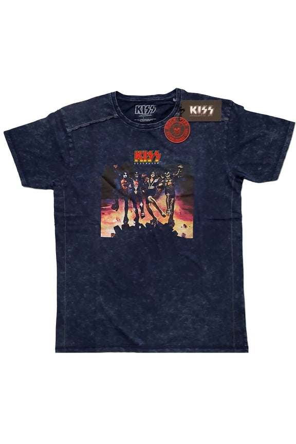 Men's KISS Destroyer Snow Wash T-Shirt Vintage T-shirt X-Large Navy