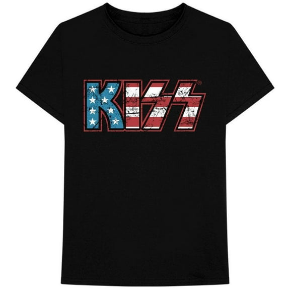 Men's KISS Distressed Americana Logo T-shirt Small Black