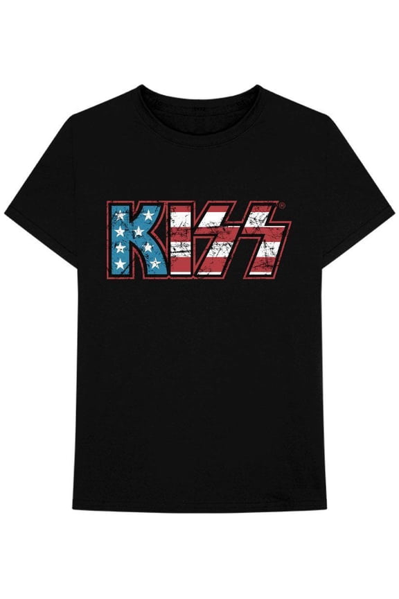 Men's KISS Distressed Americana Logo T-shirt Small Black