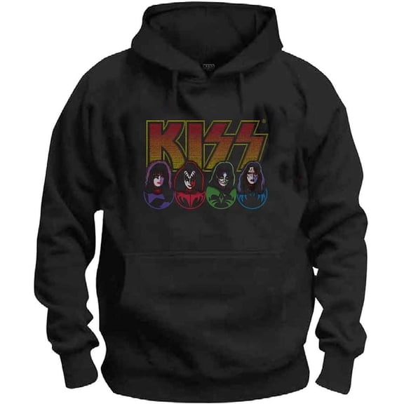 Men's KISS Logo, Faces & Icons Hooded Sweatshirt Large Black