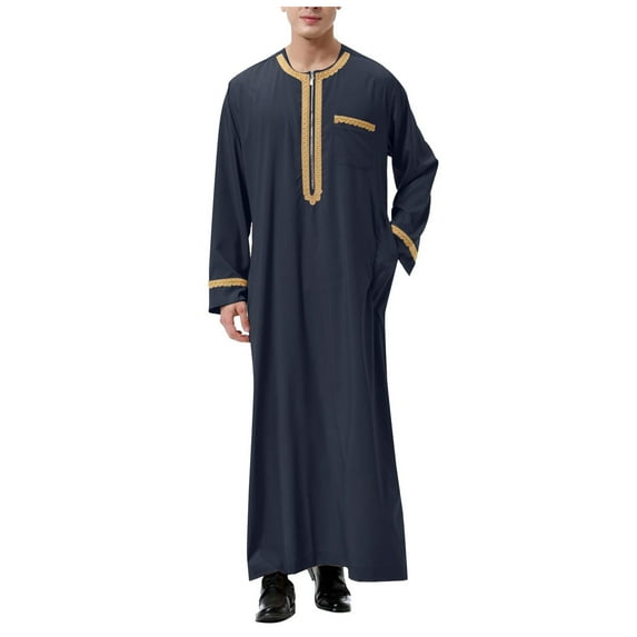 Men's Kaftan Thobe Saudi Arabic Middle East Robes Breathable Long Sleeve Clothing Ramadan Jubbah Sleepwear Summer Robes Solid