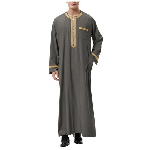Men's Henley Shirts Loose Fit Long Sleeve Thobe Button Up Kaftan Thobe Side Split Kaftan Thobe with Pockets Sleepwear Summer Robes