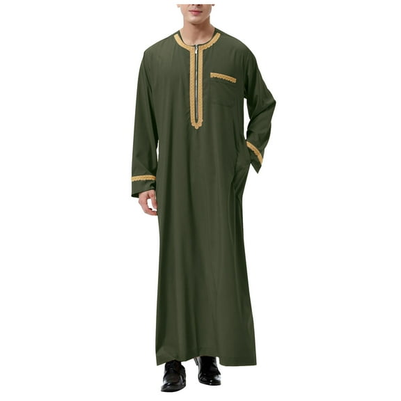 Men's Kaftan Thobe Saudi Arabic Middle East Robes Breathable Long Sleeve Clothing Ramadan Jubbah Sleepwear Summer Robes Solid