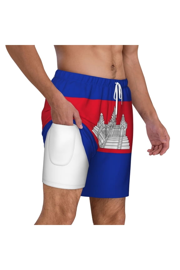 Men's Kampuchea Swim Trunks with Compression Liner Bathing Suit Swimwear