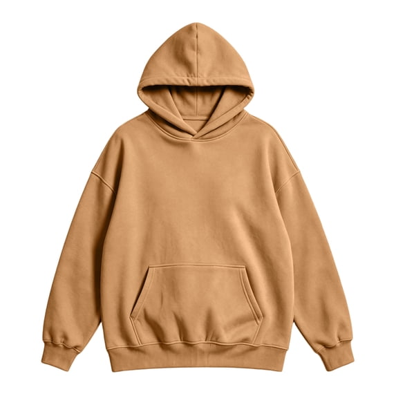 Men's Kangaroo Pocket Hoodie Hooded Long Sleeve Solid with Warm Cozy Soft Touch Pullover Basic Top for Fall Winter Everyday Wear and Weekend Outings Camel 2XL
