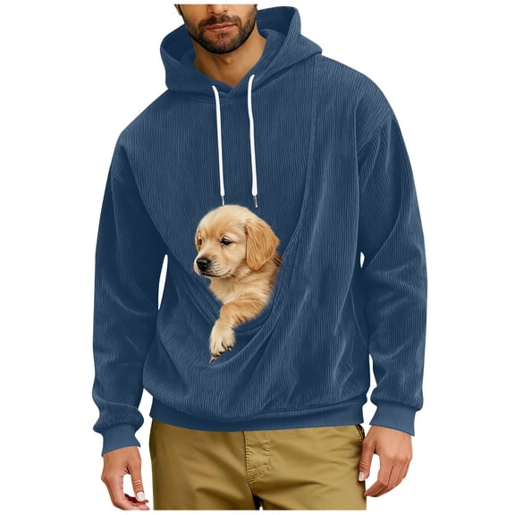 Men's Kangaroo Pouch Hoodie for Dogs Cats Pet Carrier Long Sleeve Sweatshirt Solid Loose Fit Blouse Tops