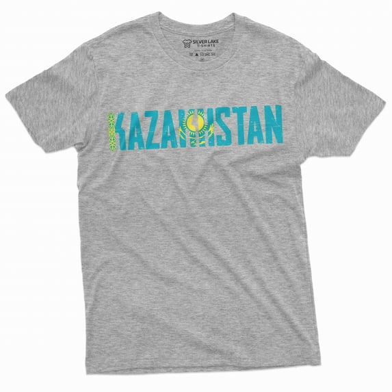Men's Kazakhstan T-shirt Kazakhstani flag coat of arms country nation tee shirt Kazakh mens tee (Medium Grey)
