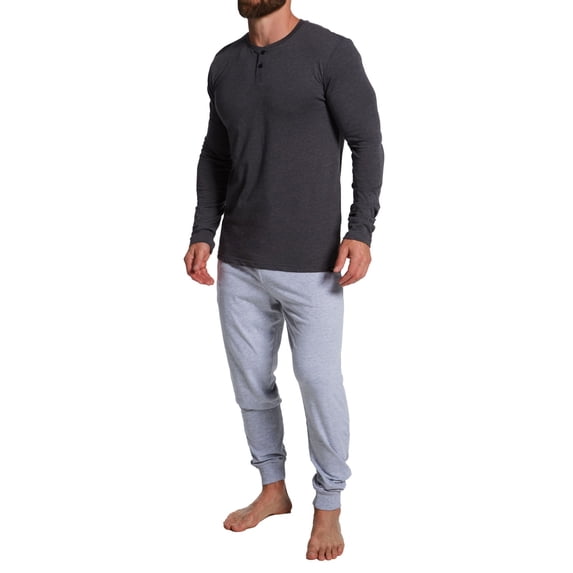 Men's Kenneth Cole 52A1022 Holiday Long Sleeve Henley and Jogger Lounge Set (Heather Charcoal/Gray L)