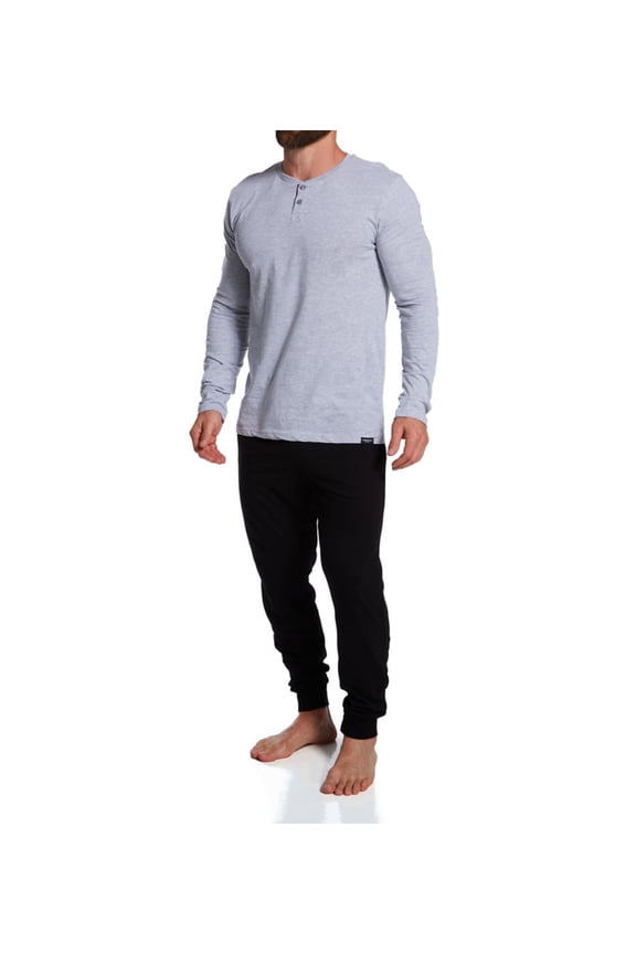 Men's Kenneth Cole 52A1022 Holiday Long Sleeve Henley and Jogger Lounge Set (Heather Gray/Black M)