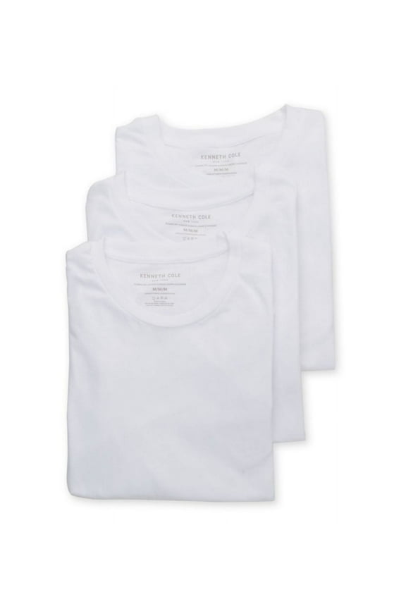 Men's Kenneth Cole 52T1000 100% Cotton Crew Neck Undershirt 3-Pack (033 White S)